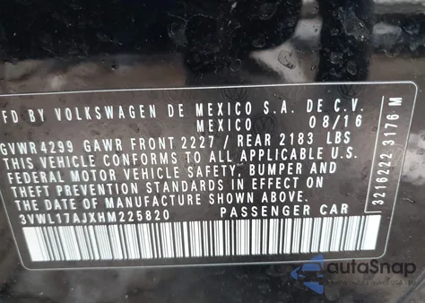 2017 Volkswagen Jetta 1.8T Sel из США, поврежденный, VIN 3VWL17AJXHM225820